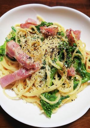厚切りベーコンと菜の花のクリームパスタ-レシピのメイン写真