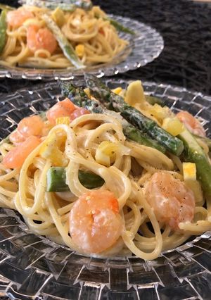 アスパラと海老の檸檬クリームパスタ♪-レシピのメイン写真