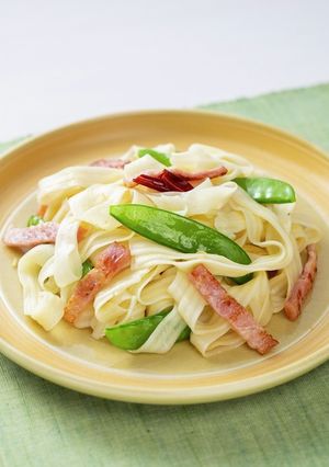 イタリア風きぬさやとベーコンきしめん-レシピのメイン写真
