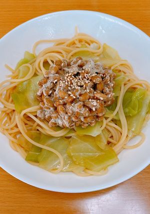 春キャベツと納豆のバター醤油パスタ-レシピのメイン写真
