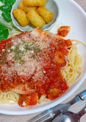【簡単】魚介のトマトソースパスタ-レシピのメイン写真