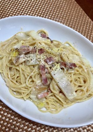 白菜と厚切りベーコンのクリームパスタ-レシピのメイン写真