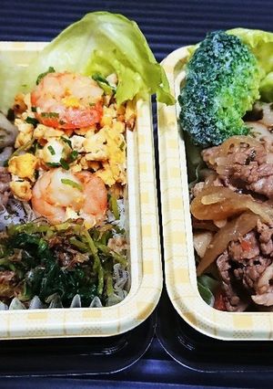 【夫婦弁当⑰】肉じゃがとエビ卵-レシピのメイン写真