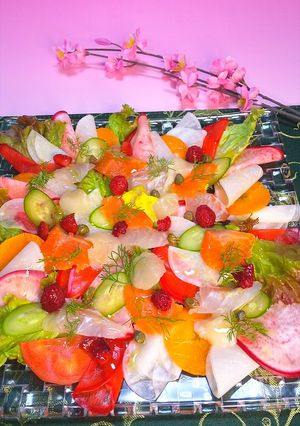 根菜と鯛、サーモン、ホタテのカルパッチョ-レシピのメイン写真