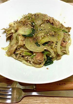 糖質10g以下！サバ缶キノコの白滝パスタ-レシピのメイン写真