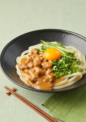 レンチン！ごろごろ大豆のお肉の味噌うどん-レシピのメイン写真