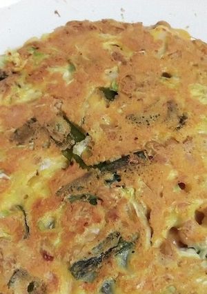 残った強力粉で!納豆とキムチのお好み焼き-レシピのメイン写真