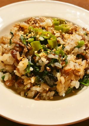 山菜にはガッツリ系 牛肉と姫うこぎの炒飯-レシピのメイン写真