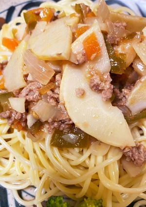 竹の子入りミートソースのスープパスタ-レシピのメイン写真