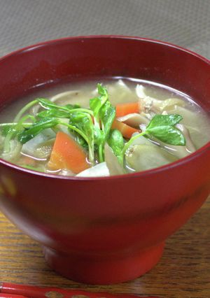 今日の味噌汁★豆苗と根菜の味噌汁【動画】-レシピのメイン写真