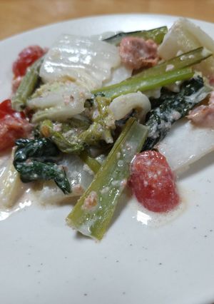 白菜と小松菜の焼きたらこマヨ炒め-レシピのメイン写真