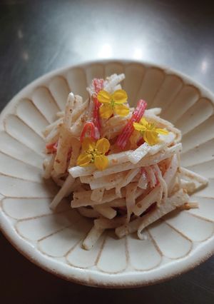サラダに菜の花のあしらい-レシピのメイン写真