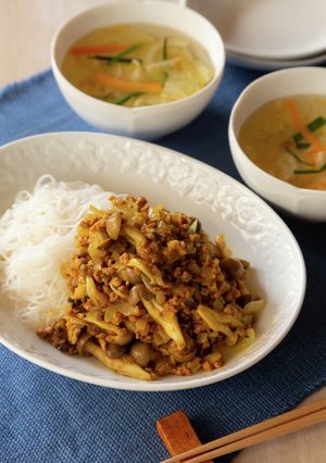 大豆ミートときのこのキーマカレービーフン-レシピのメイン写真