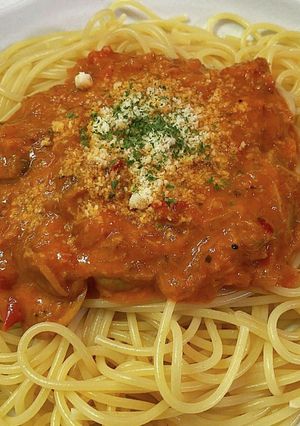 カニ味噌トマトクリームパスタ(作り置き)-レシピのメイン写真