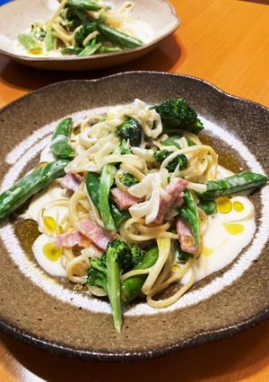 春野菜の西京みそクリームパスタ-レシピのメイン写真