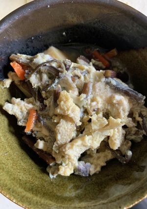 わらびとたけのことにんじんとあげの卵とじ-レシピのメイン写真