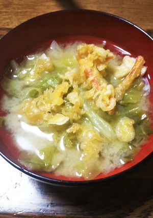 春キャベツの味噌汁*揚げ玉をトッピング*-レシピのメイン写真