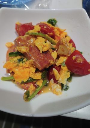ほうれん草とスパムとトマトの炒め物-レシピのメイン写真