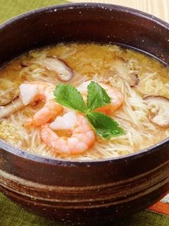 簡単☆ えび&きのこ 卵とじにゅうめん-レシピのメイン写真