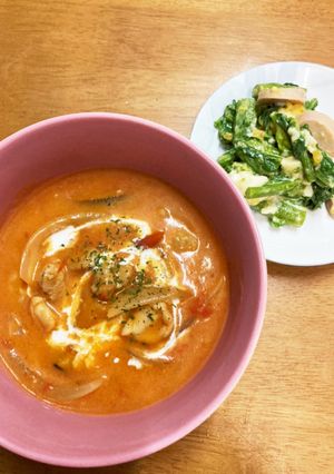 牛乳で♪鶏とカボチャのトマトクリーム煮-レシピのメイン写真