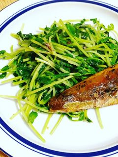 豆苗炒め(本日は鰯のレモン煮缶詰と)①-レシピのメイン写真