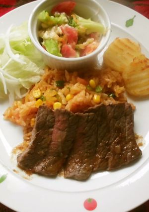 ミニステーキ!メキシカンライス添え♪-レシピのメイン写真