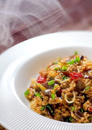 パスタde中華！ピリ辛麻婆ライスパスタ-レシピのメイン写真