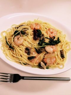 ◇海老と水菜で和風パスタ♪(^-^)◇-レシピのメイン写真