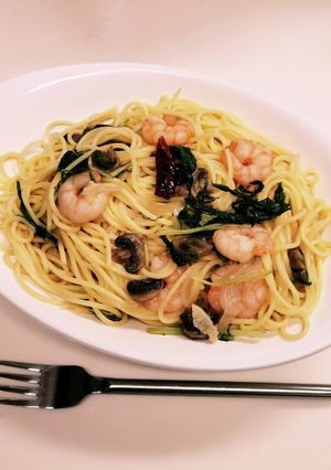 ◇海老と水菜で和風パスタ♪(^-^)◇-レシピのメイン写真