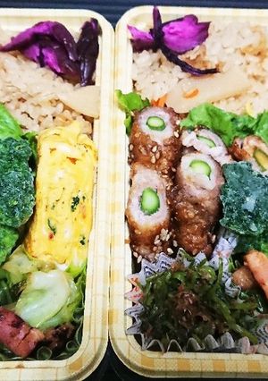 【夫婦弁当22】筍ご飯とアスパラ肉巻き-レシピのメイン写真