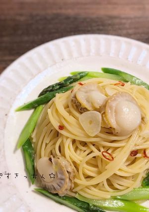 ベビー帆立とアスパラガスのペペロンチーノ-レシピのメイン写真