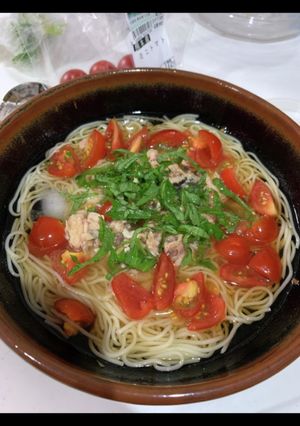糖質0麺　トマトと鯖缶のそうめん風-レシピのメイン写真
