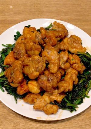 愛媛の鳥の唐揚げとほうれん草の甘辛-レシピのメイン写真