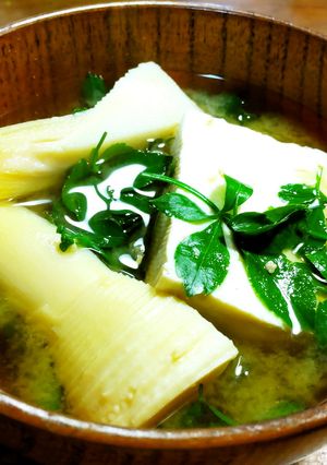 筍、姫うこぎ、豆腐or厚揚げのお味噌汁-レシピのメイン写真