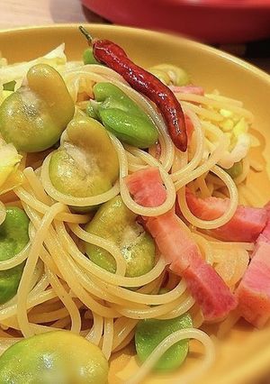 旬味そら豆と春キャベツのペペロンチーノ-レシピのメイン写真