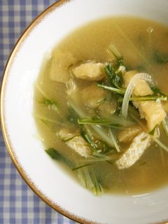 時短5分味噌汁!水菜と玉ねぎのお味噌汁♪-レシピのメイン写真