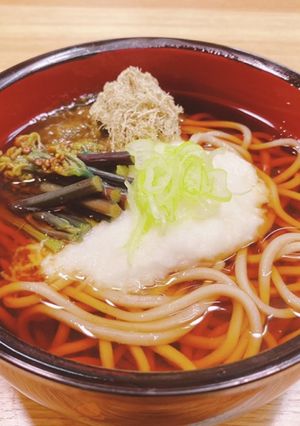 山菜とろろそば(温かいつゆ)-レシピのメイン写真