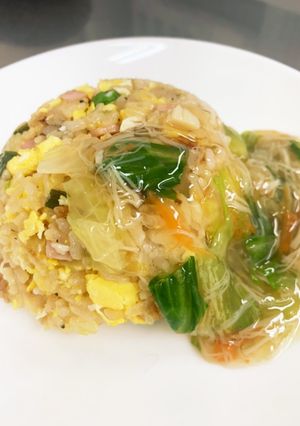 卵炒飯 ホタテ レタスあんかけ-レシピのメイン写真
