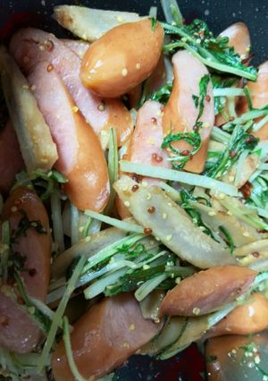 水菜とごぼうのマスタード炒め-レシピのメイン写真
