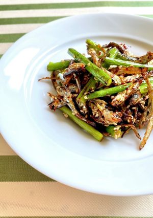 韓国料理-ニンニクの芽と小魚炒め-レシピのメイン写真