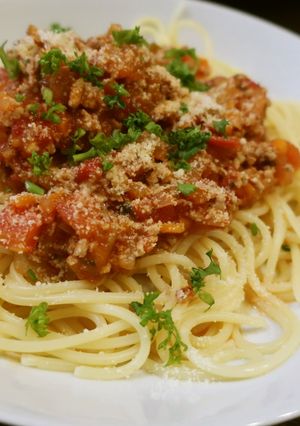 ミートソースパスタ-レシピのメイン写真