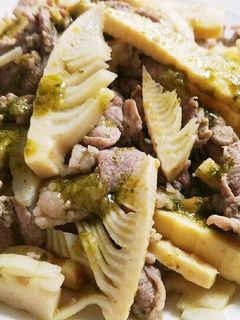 旬!たけのこと豚こま肉のバジルソース炒め-レシピのメイン写真