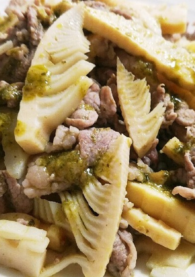 旬！たけのこと豚こま肉のバジルソース炒め-レシピのメイン写真