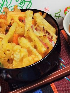 野菜かき揚げ天丼with雪若丸-レシピのメイン写真