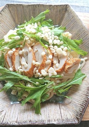 レンジでごぼう天水菜天かすのぽん酢うどん-レシピのメイン写真