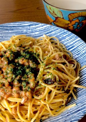 納豆後のせ　和風パスタ-レシピのメイン写真