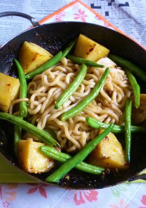 北あかり＆三度豆の焼きうどん-レシピのメイン写真