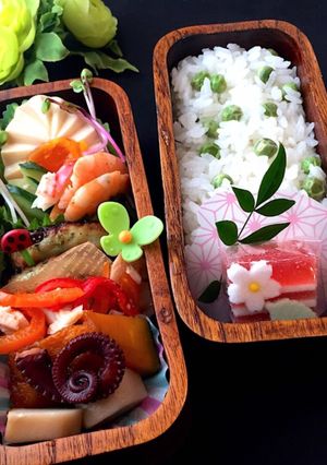 卯月15　グリンピースご飯弁当-レシピのメイン写真
