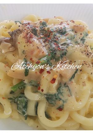 簡単！カルボナーラうどん-レシピのメイン写真