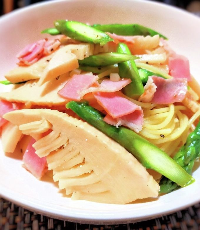 タケノコとアスパラとベーコンの和風パスタ-レシピのメイン写真